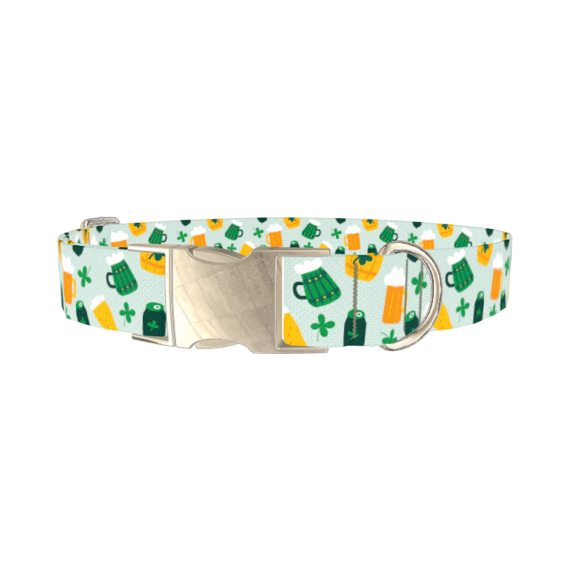 St. Patrick's Day Cheers Dog Collar - metal silver