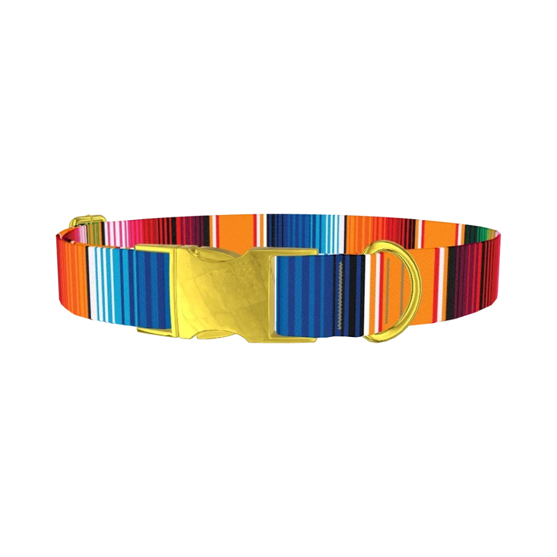 Mexican Textile Stripes Dog Collar - metal gold