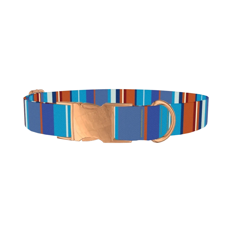 Orange Blue Stripes Dog Collar - metal rose gold