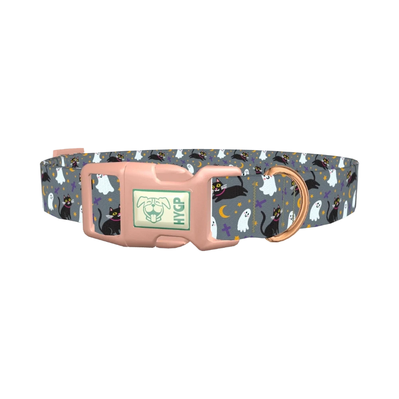 Halloween Cats Ghosts Dog Collar - plastic rose gold