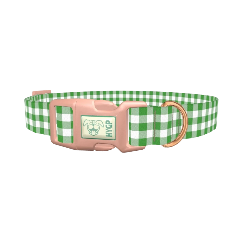 Green Plaid Dog Collar - plastic rose gold