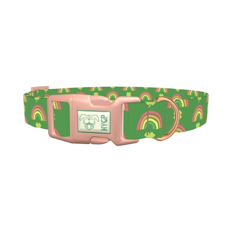 Shamrock Rainbow Dog Collar - plastic rose gold