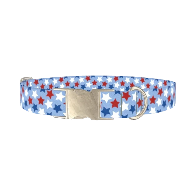 Blue Patriotic Stars Dog Collar - metal silver