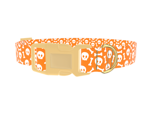 Orange Skull and Bones Dog Collar