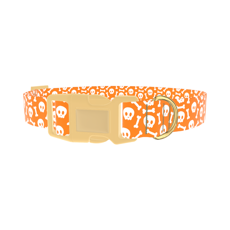 Orange Skull and Bones Dog Collar - plastic gold