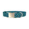 Blue Daisy Floral Dog Collar - metal silver