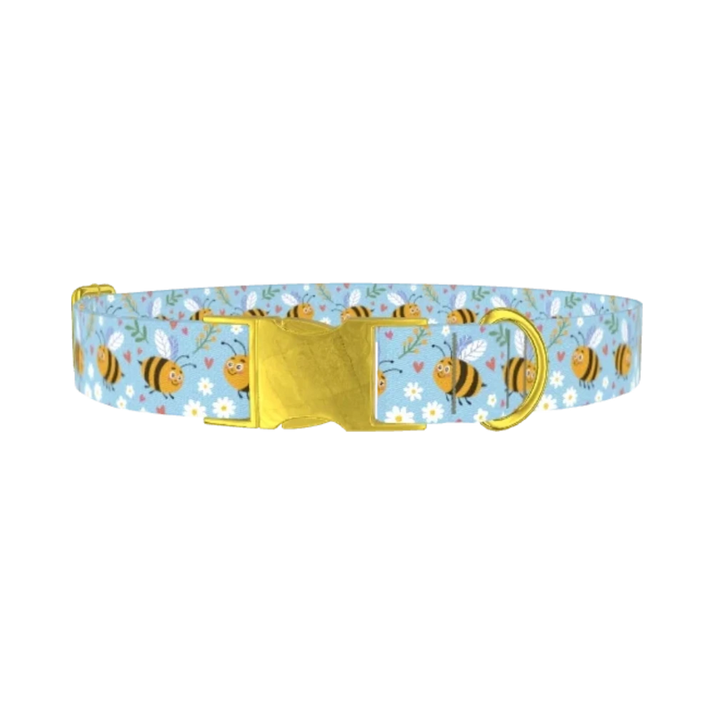 Bees and Hearts Dog Collar - metal gold
