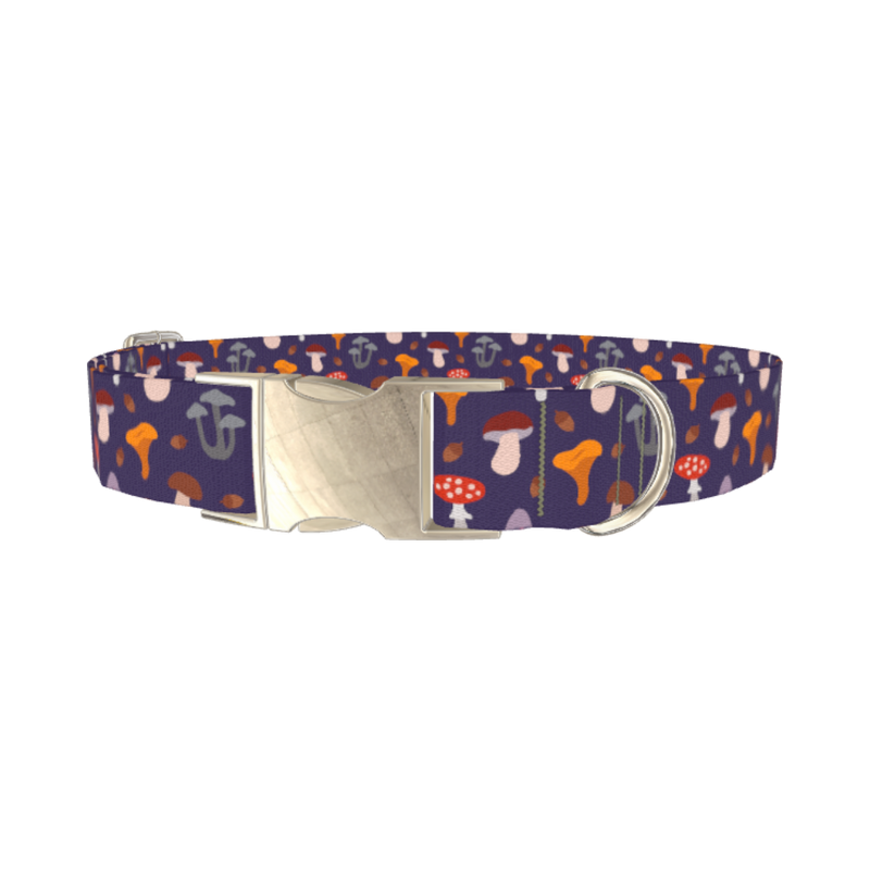 Mushroom Forest Dog Collar - metal silver