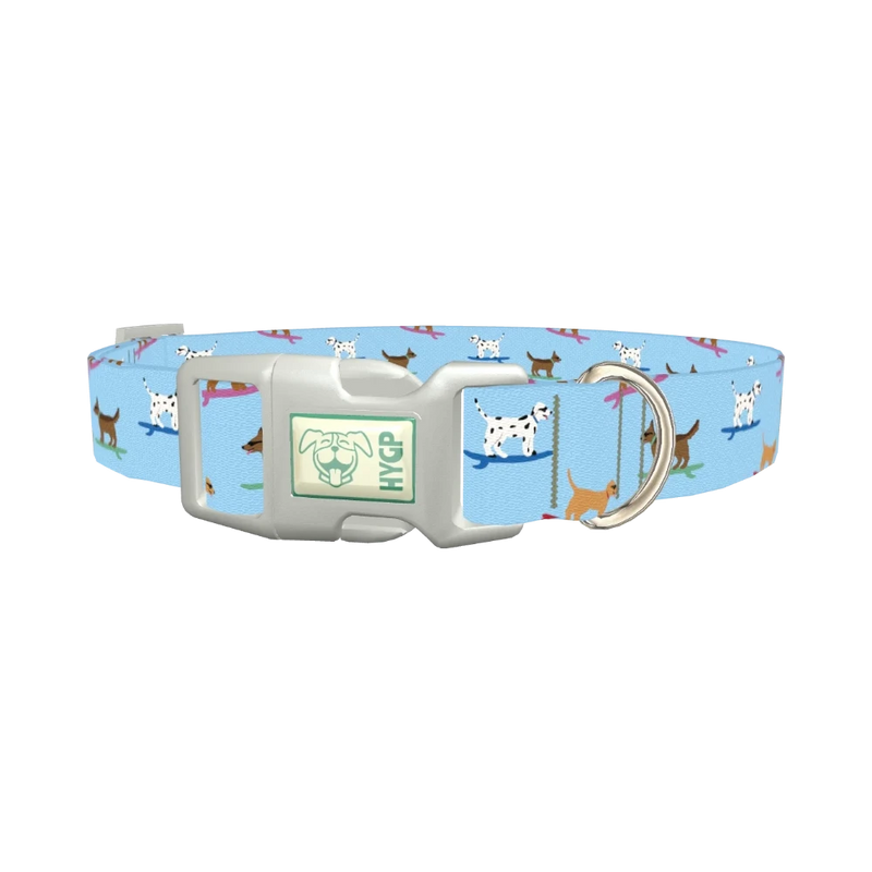 Surfing Dogs Blue Dog Collar - plastic silver