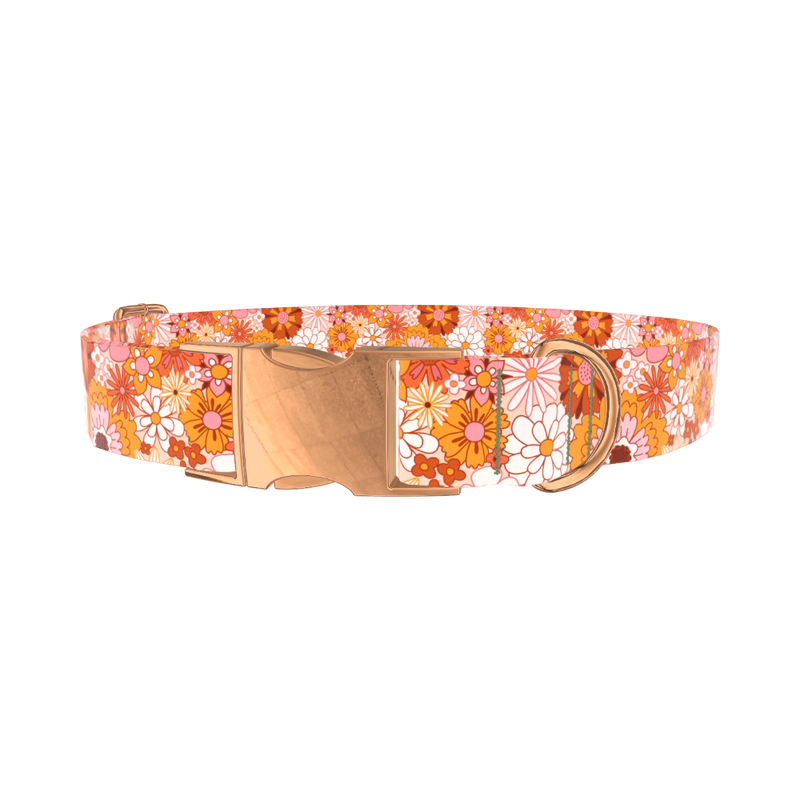 Retro Flower Burst Dog Collar - metal rose gold