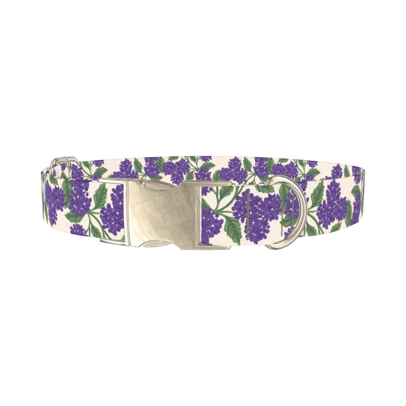 Purple Hydrangea Dog Collar - metal silver
