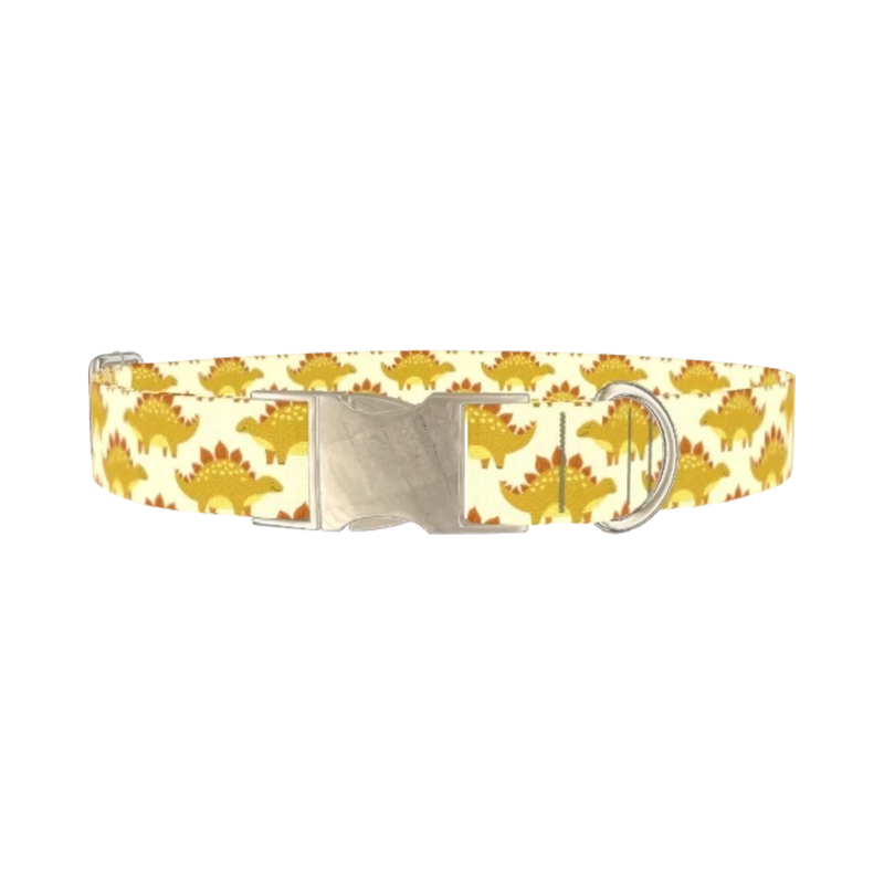 Yellow Stegosaurus Dog Collar - metal silver