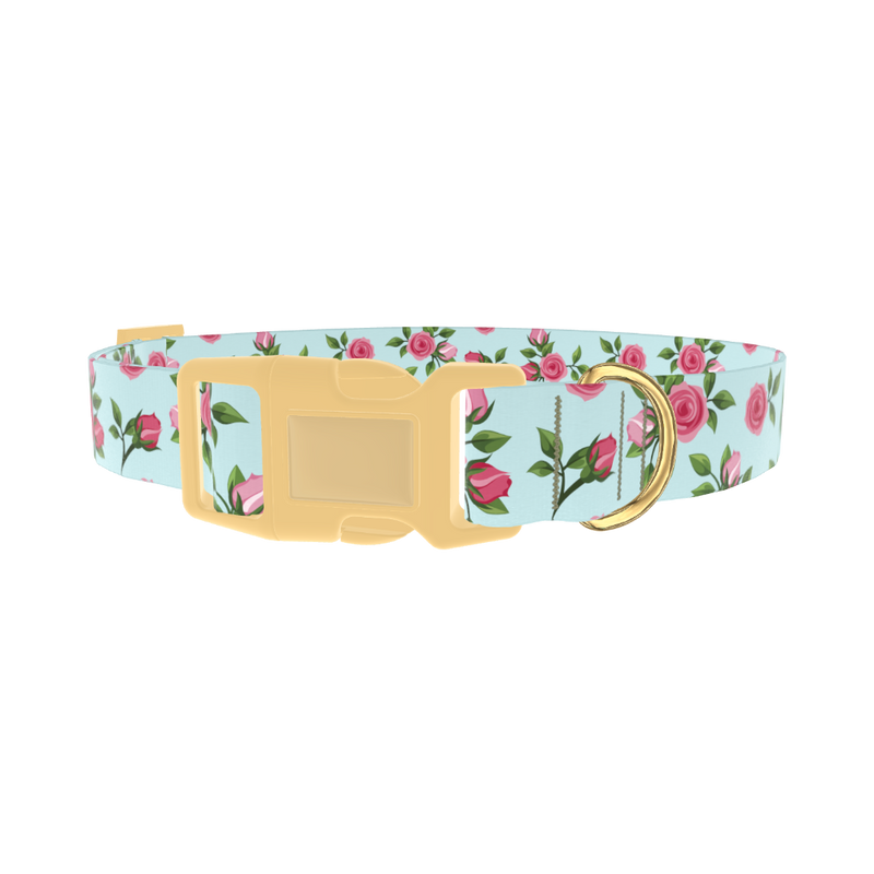 Pink Rose Blossom Dog Collar - plastic gold