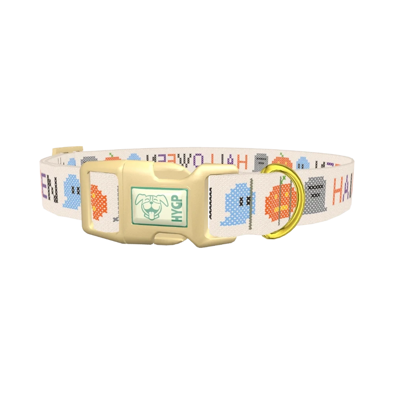 Halloween Embroidery Dog Collar - plastic gold