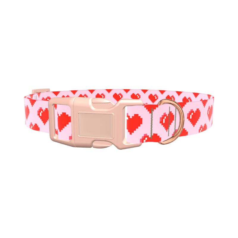 Pixel Heart Dog Collar - plastic gold