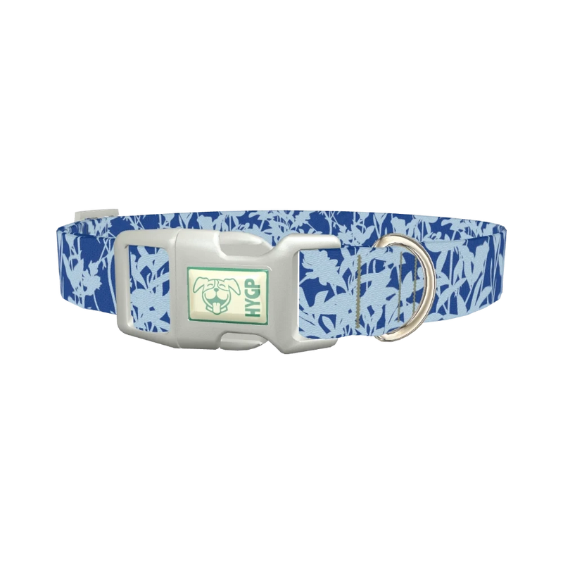 Blue Botanical Silhouette Dog Collar - plastic silver