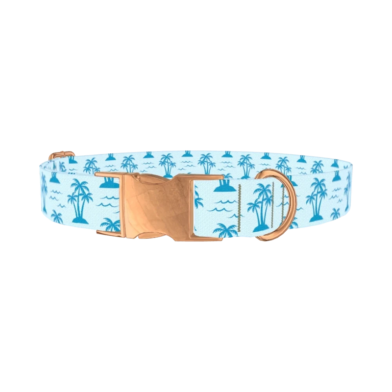 Blue Palm Island Dog Collar - metal rose gold