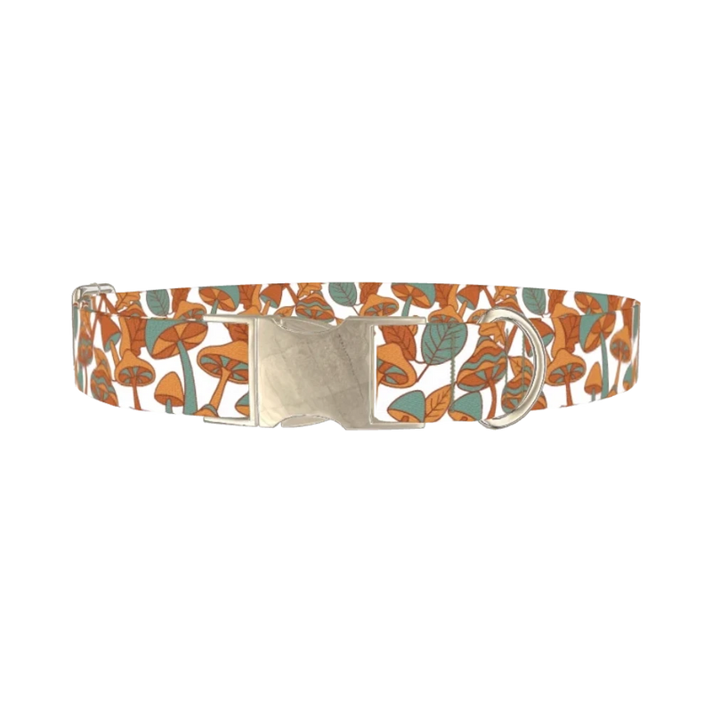 Mushroom Leaves Dog Collar - metal silver