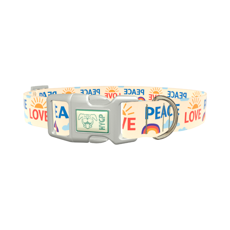 Peace Love Rainbow Dog Collar - plastic rose gold