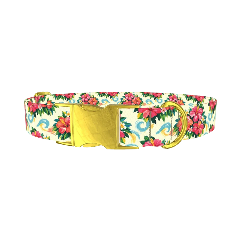 Tropical Hibiscus Dog Collar - metal gold