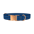 Dark Blue Checkered Dog Collar - metal rose gold
