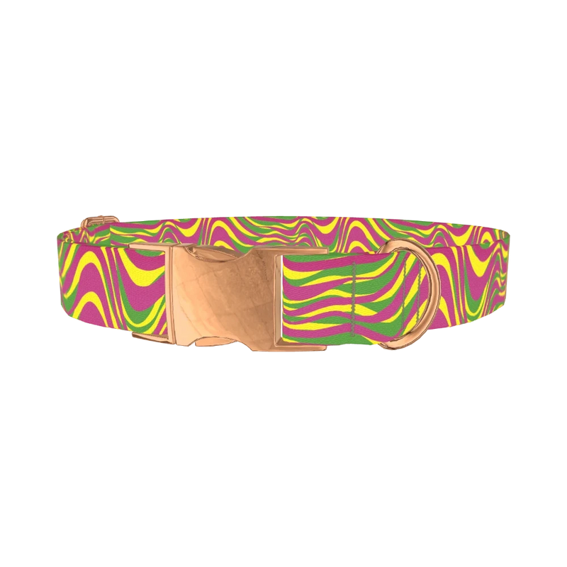 Colorful Wave Pattern Dog Collar - metal rose gold