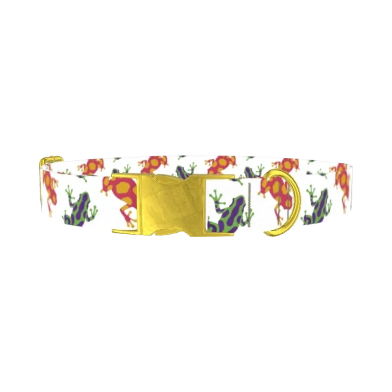 Colorful Frog Pattern Dog Collar - metal gold