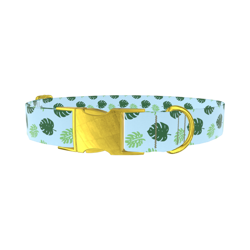 Monstera Leaf Dog Collar - metal rose gold