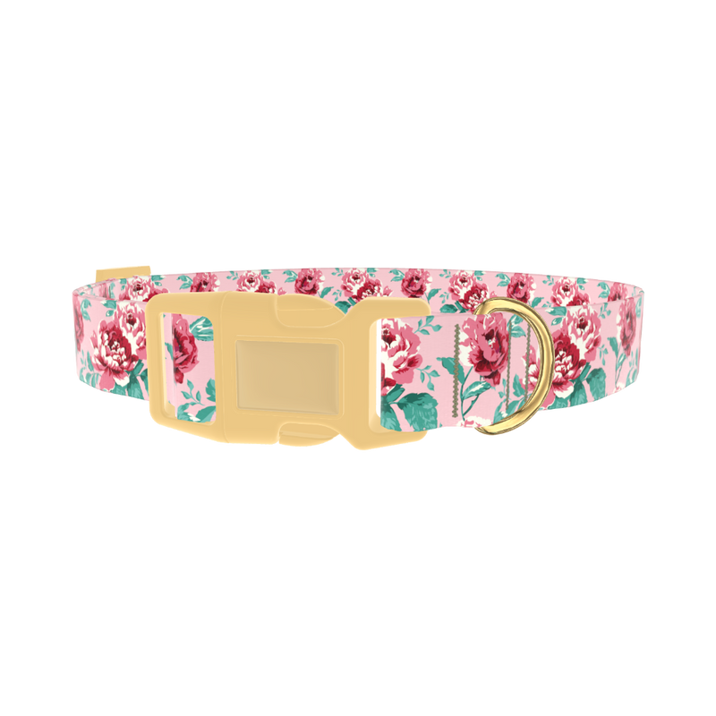 Pink Peony Dog Collar - plastic gold