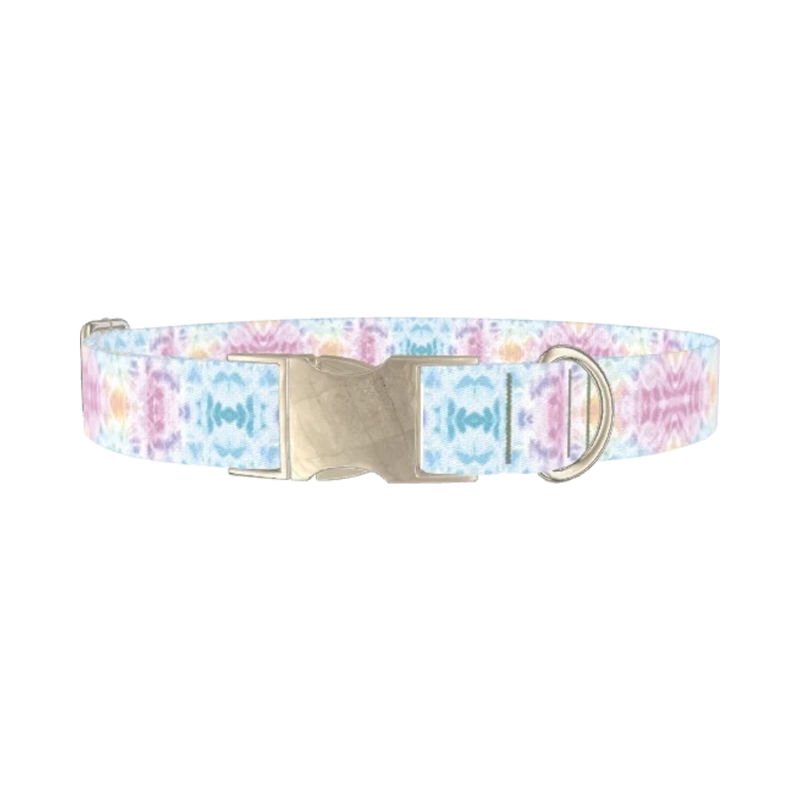 Pastel Tie-Dye Dog Collar - metal silver