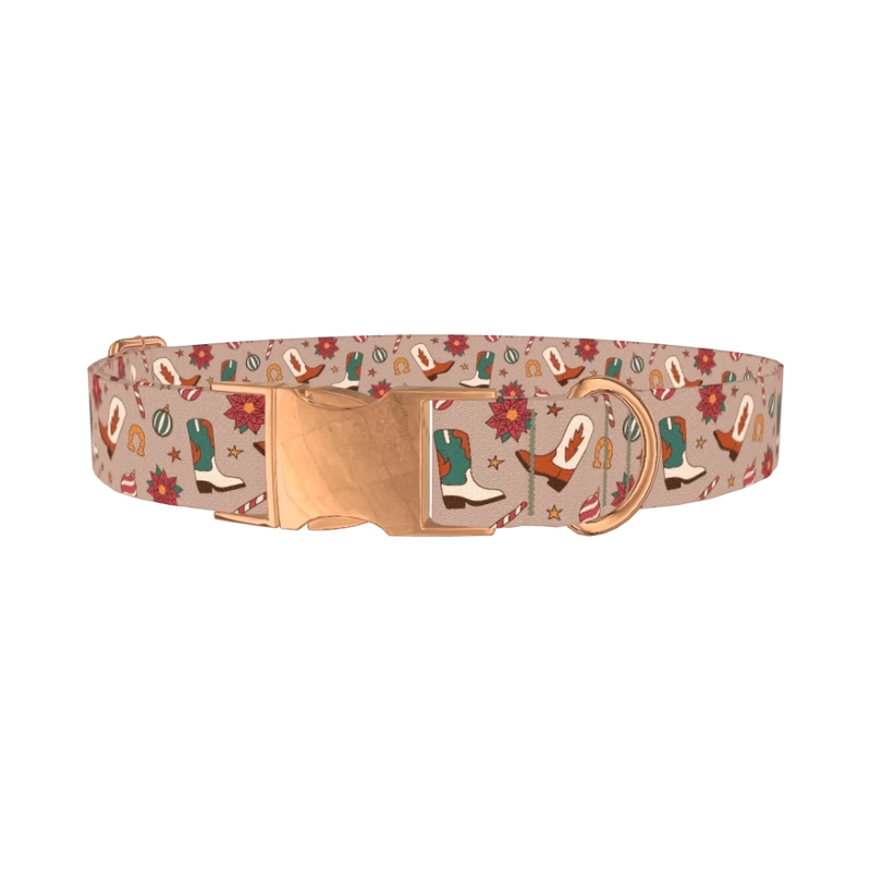 Christmas Poinsettia Dog Collar - metal rose gold