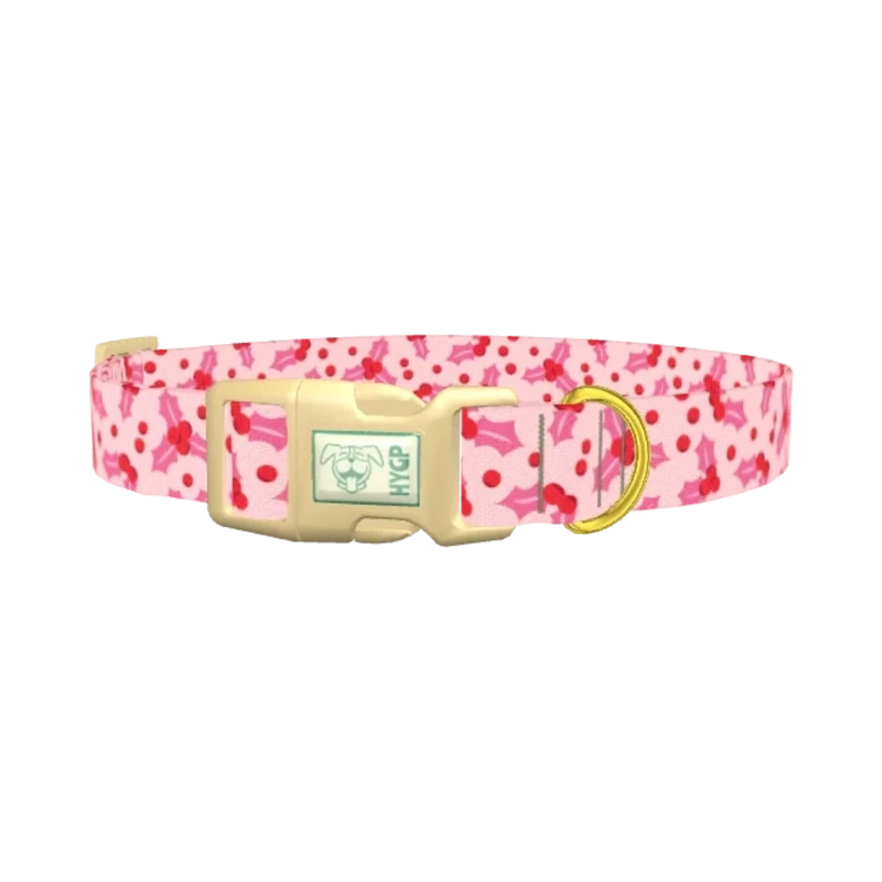 Pink Holly Berry Dog Collar - plastic gold