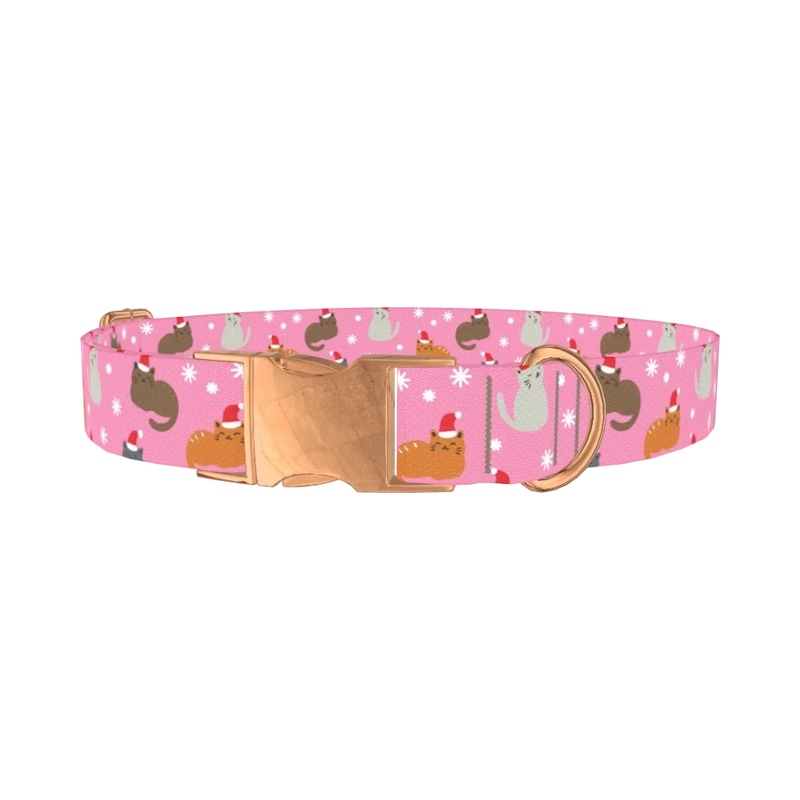Santa Cat Pattern Dog Collar - metal rose gold