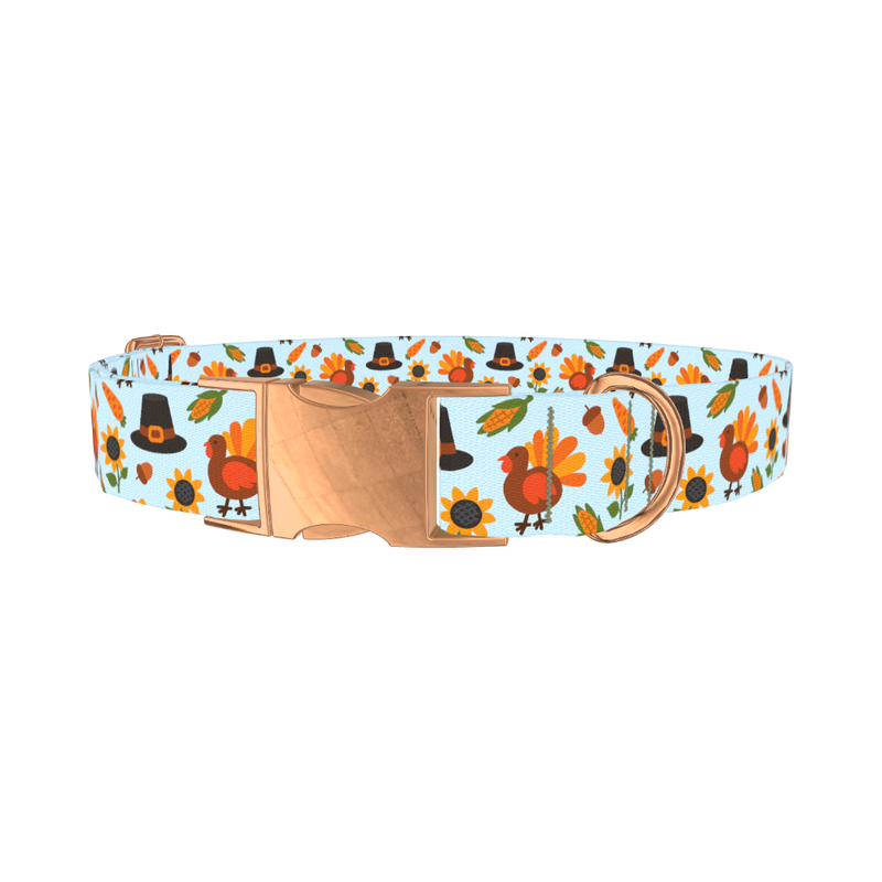Thanksgiving Turkey Dog Collar - metal rose gold