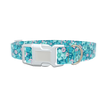 Floral Blue Dog Collar - plastic gold