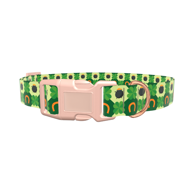 Pot of Gold Shamrock Dog Collar - plastic gold