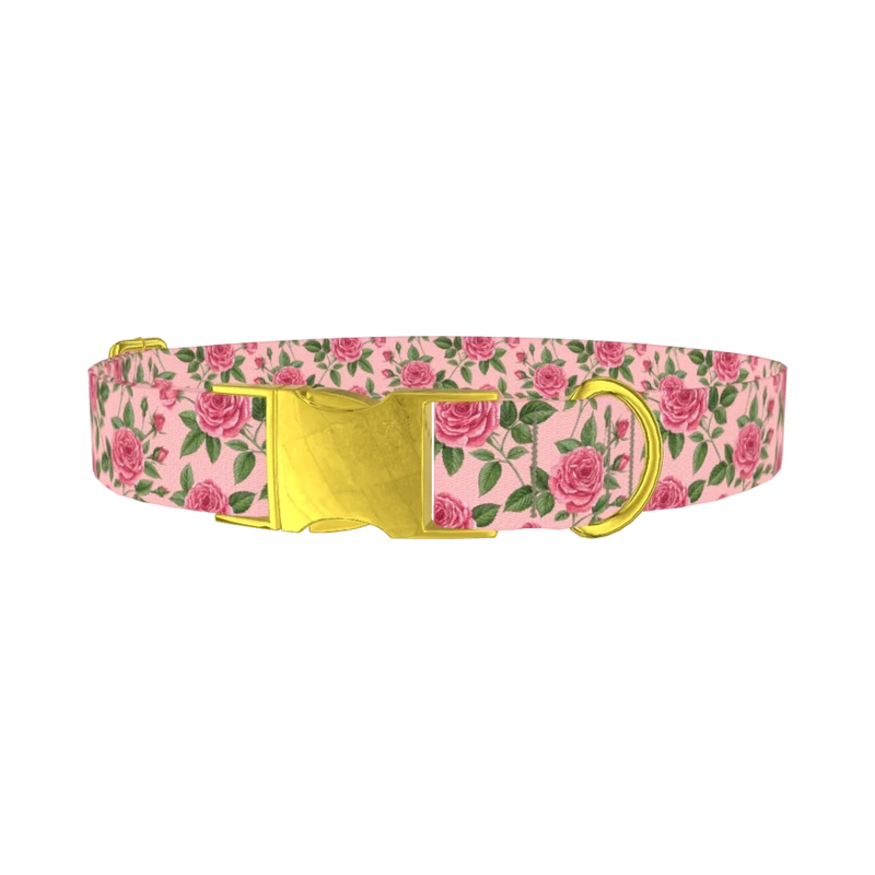 Floral Rose Dog Collar - metal gold