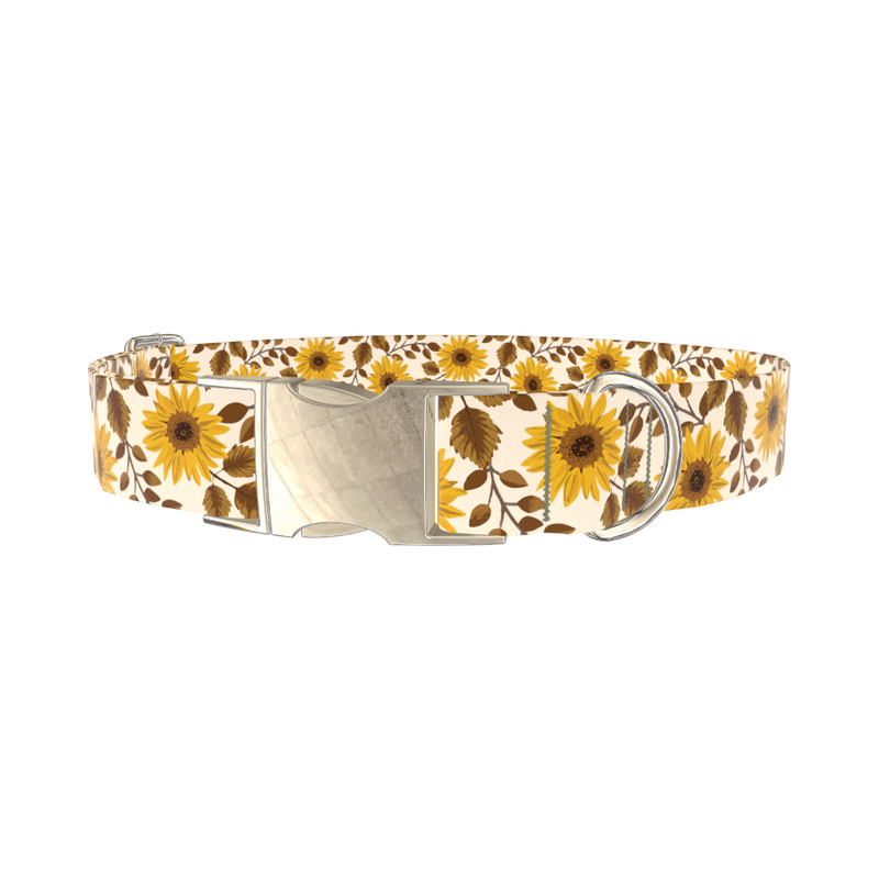Sunflower Leaf Dog Collar - metal silver