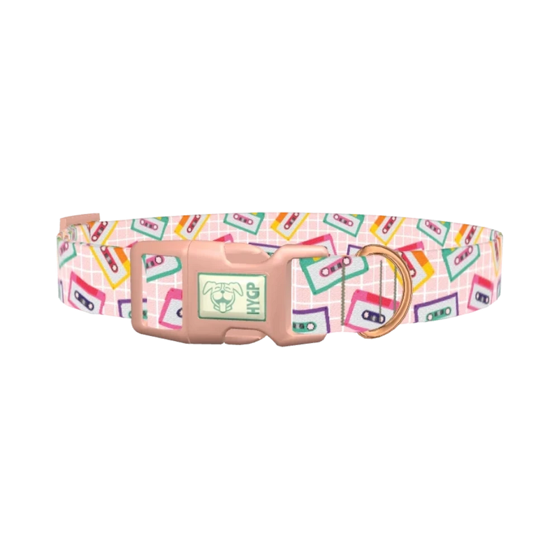Retro Cassette Dog Collar - plastic rose gold