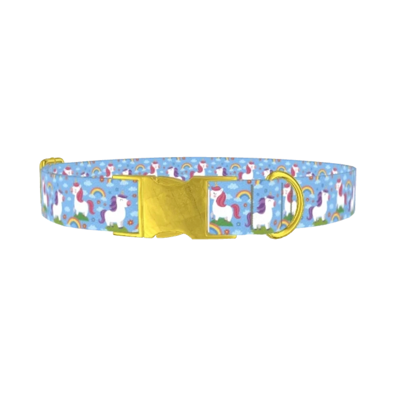 Unicorn Rainbow Dog Collar - metal gold