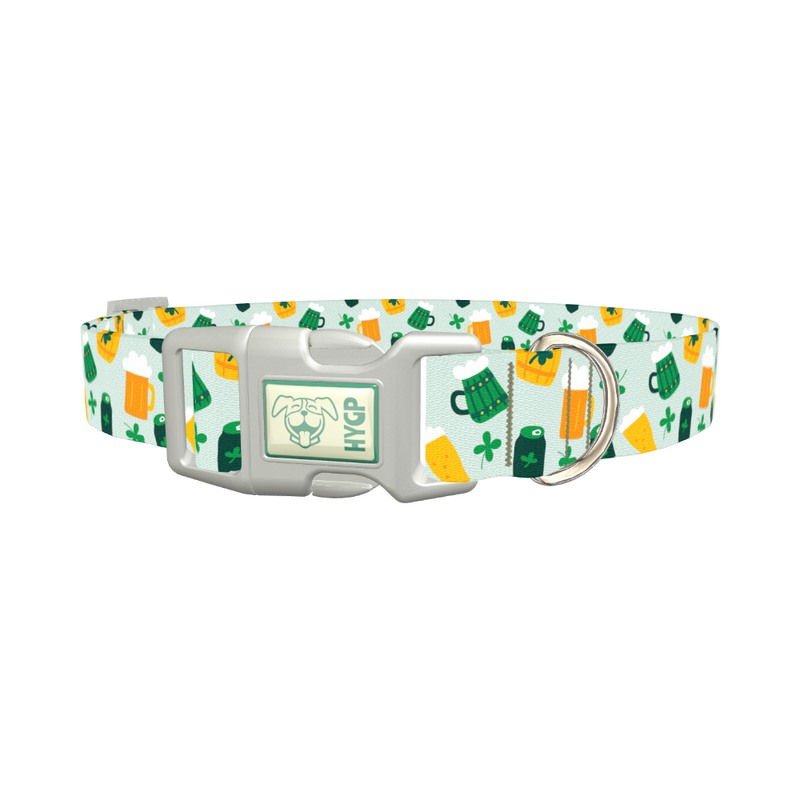 St. Patrick's Day Cheers Dog Collar - plastic silver
