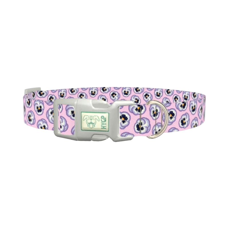 Floral Pansy Dog Collar - plastic silver
