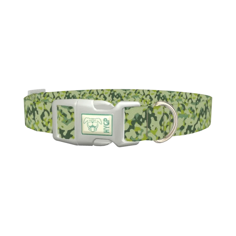 Green Jungle Camo Dog Collar - plastic silver