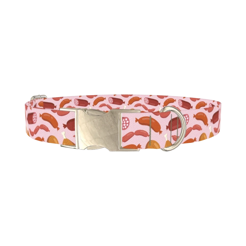 Sausage Pattern Dog Collar - metal silver