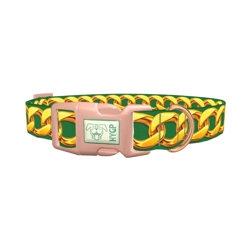 Gold Chain Green Background Dog Collar - plastic rose gold