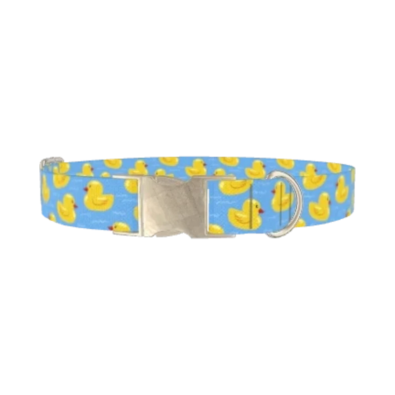 Yellow Duck Dog Collar - metal silver