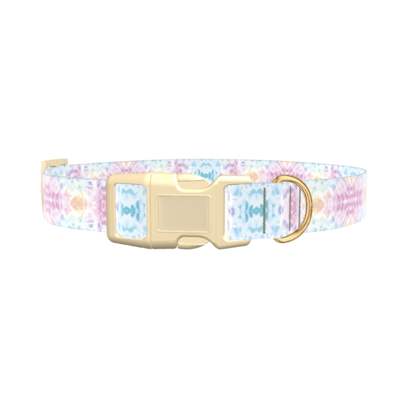 Pastel Tie-Dye Dog Collar - plastic silver