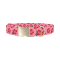Pink Hibiscus Floral Dog Collar - metal silver