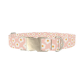 Peach Daisy Pattern Dog Collar - metal silver