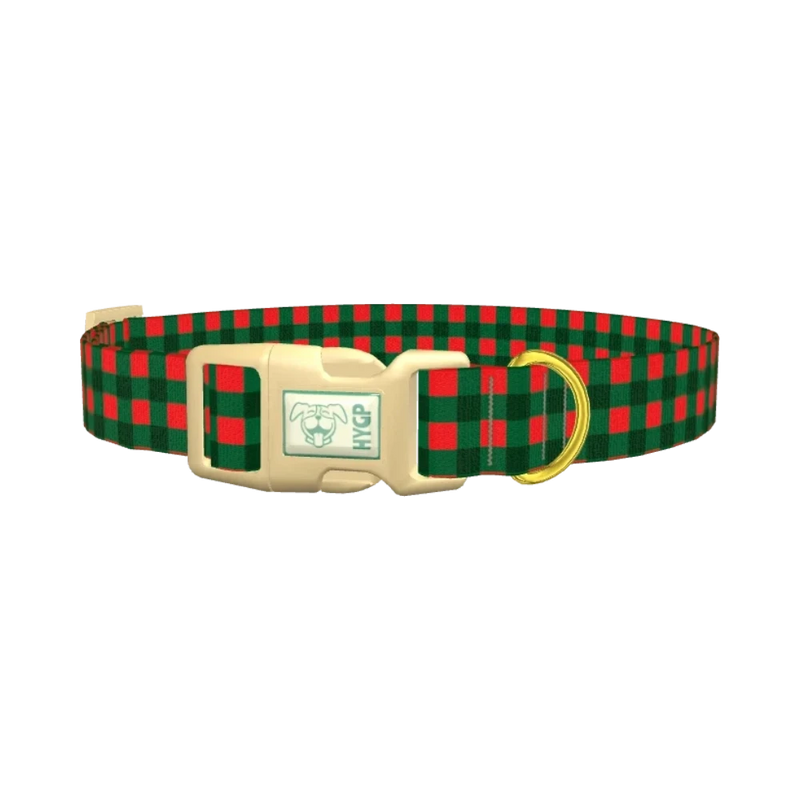 Plaid Green Dog Collar - plastic gold